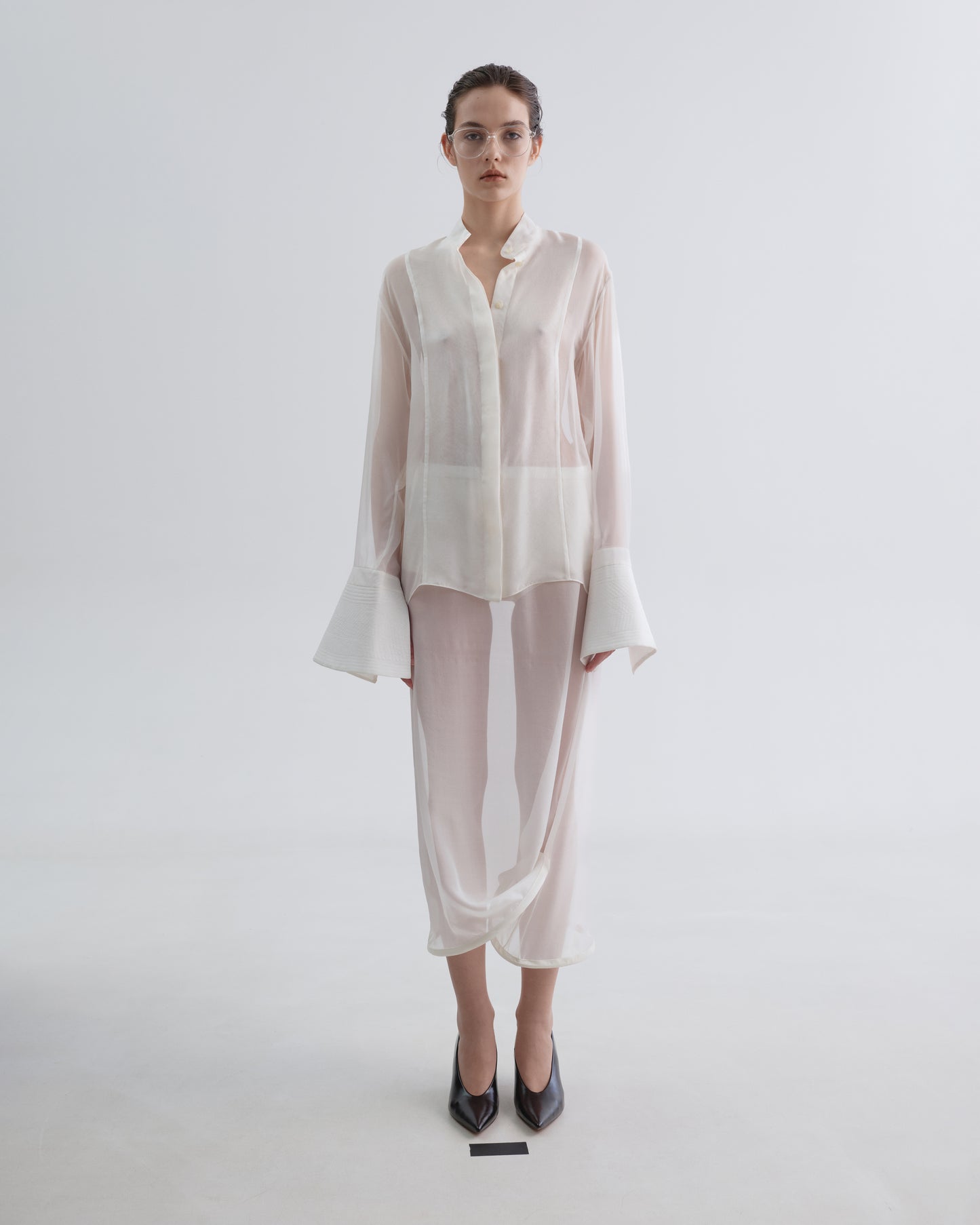 White Silk Shirt with Embroidered cuffs
