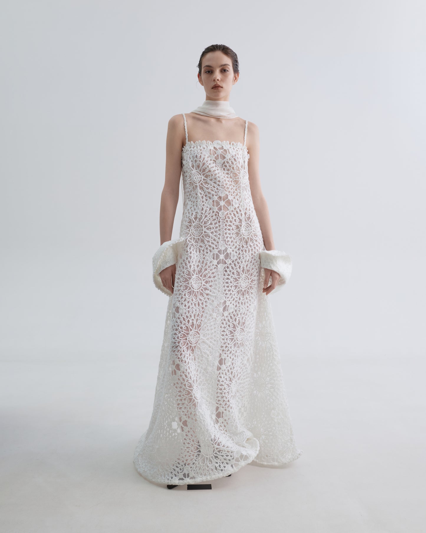 Twisted Dress with Knitted Appliqués