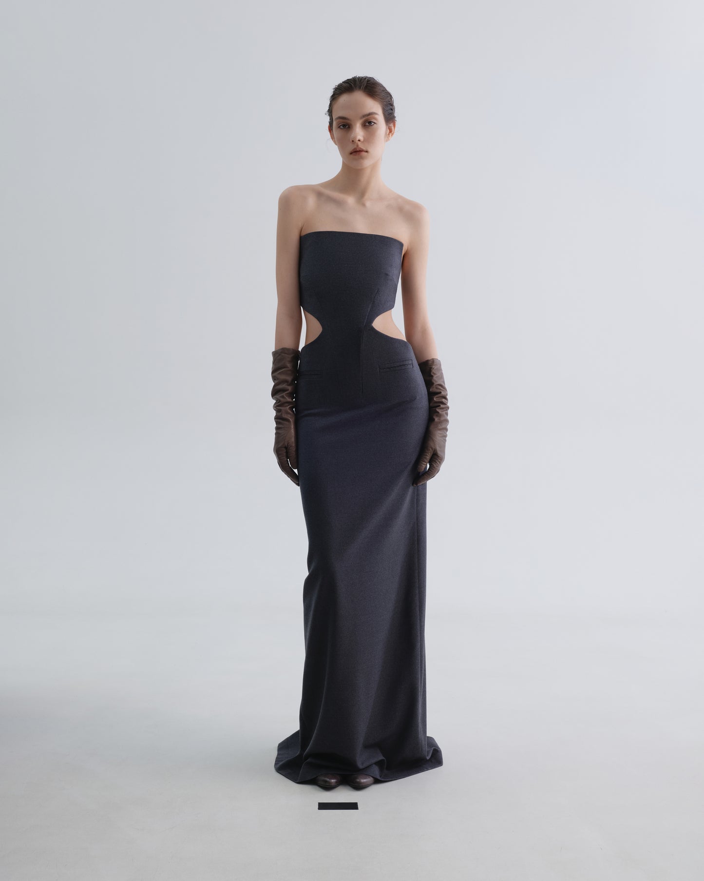 Grey Dress with Curly Waist Cutouts