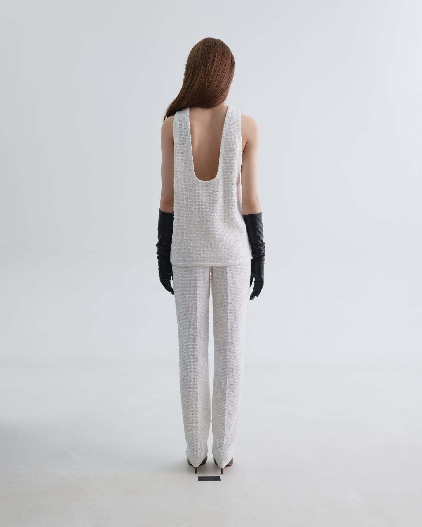 Tweedy White Tank top with Deep Neckline