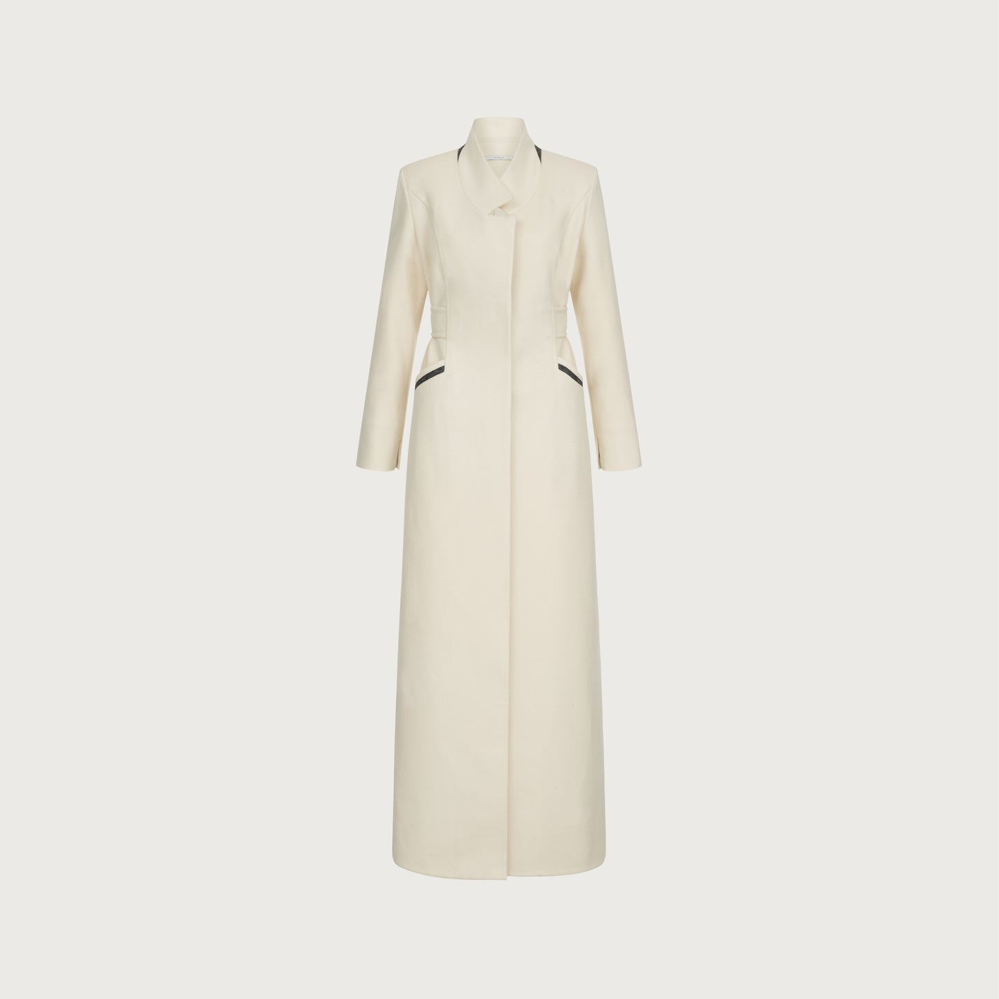 Raised-collar white woolen Coat