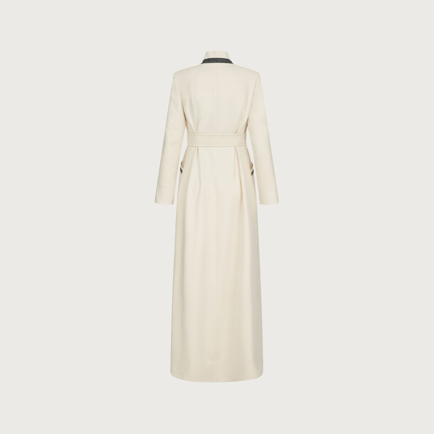 Raised-collar white woolen Coat
