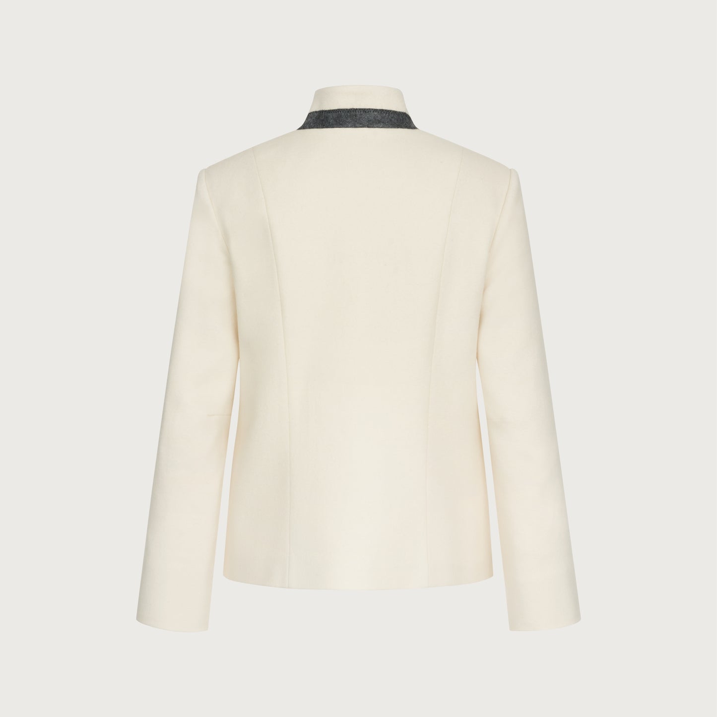 Raised-collar white woollen jacket