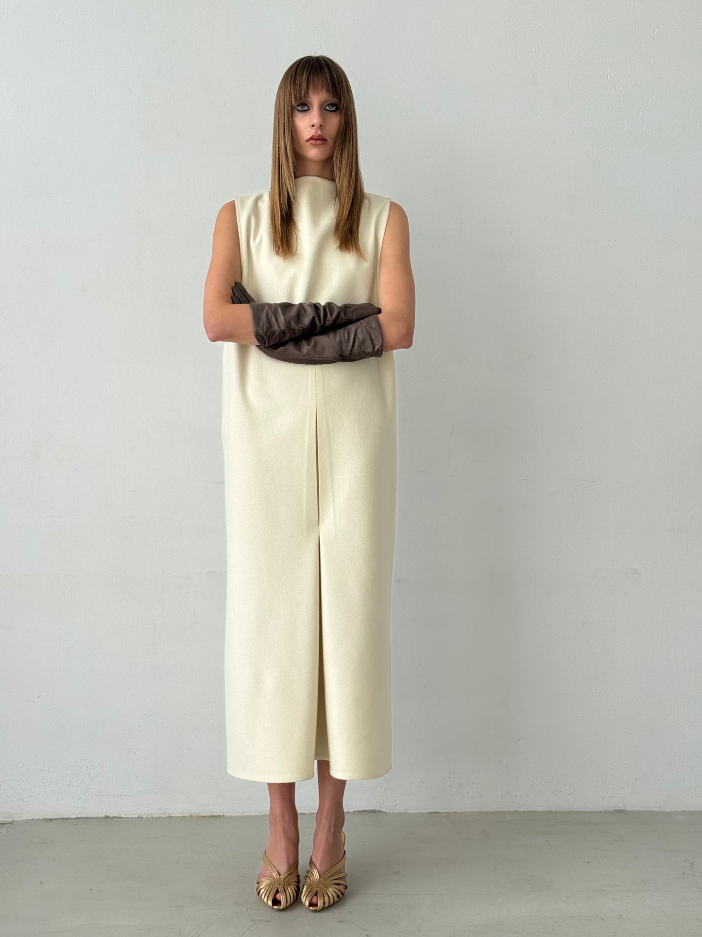Long Woolen White Dress
