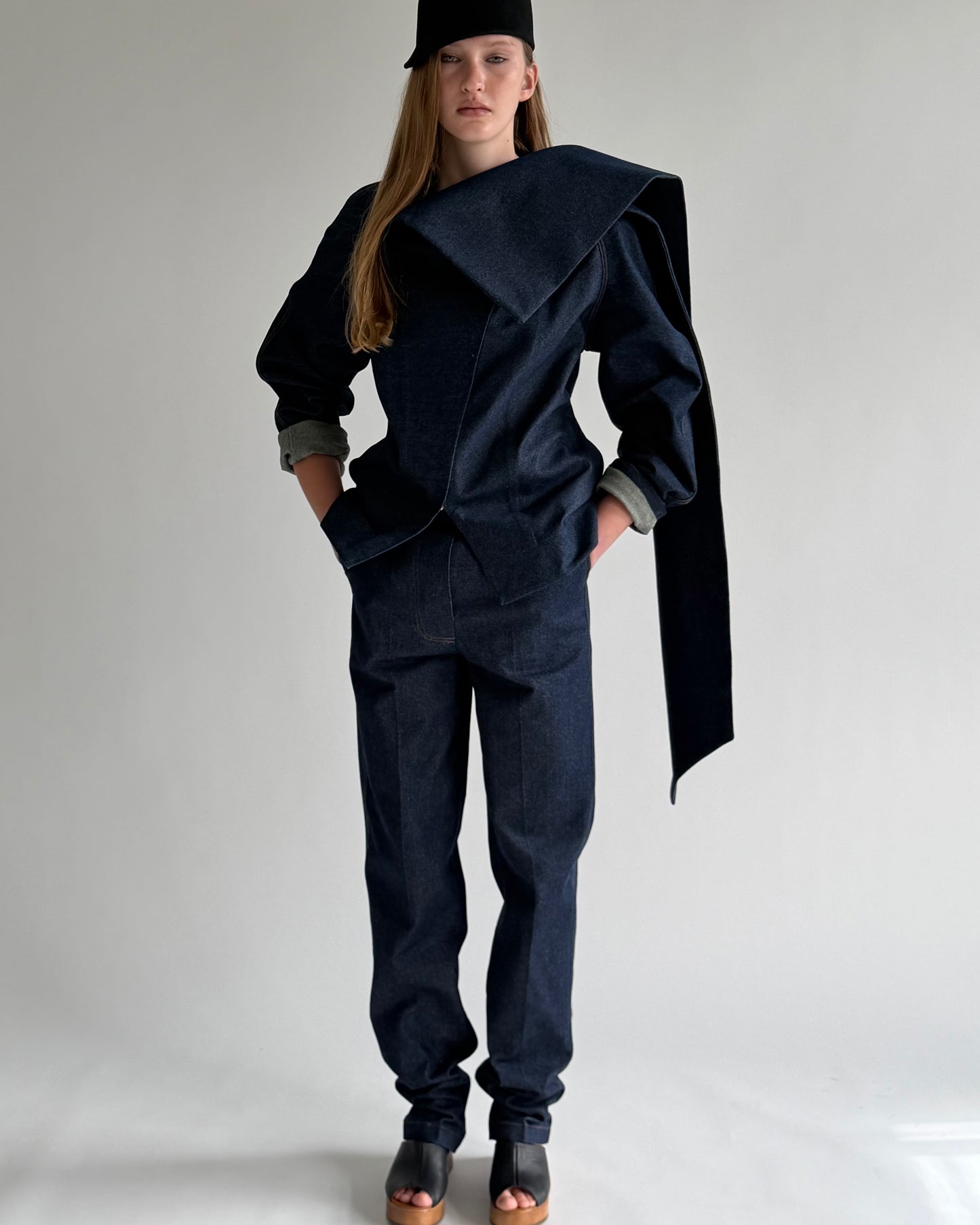 Turtleneck-longcollar Jeans Jacket