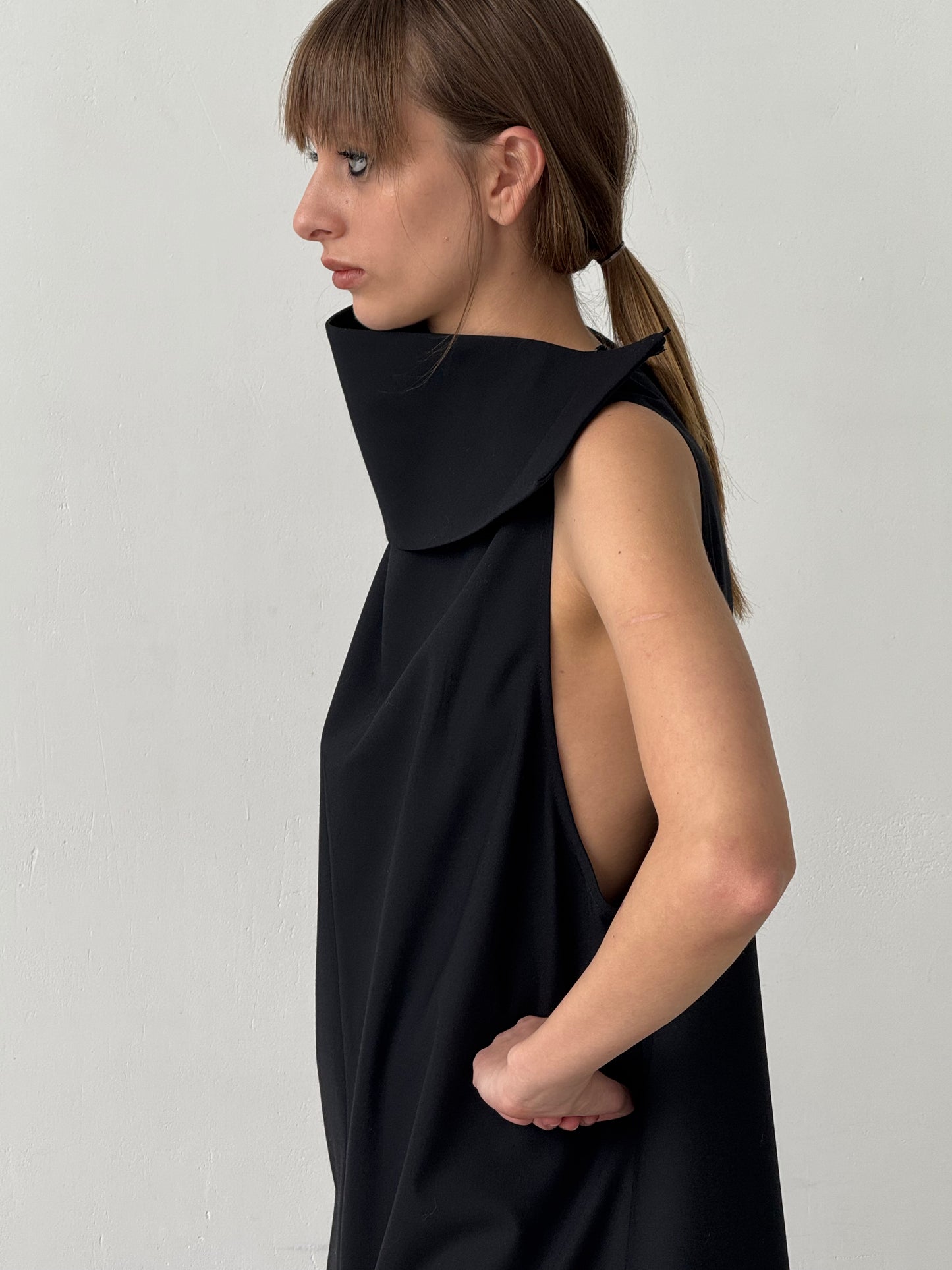 Black Dress with inverted front and back pleats
