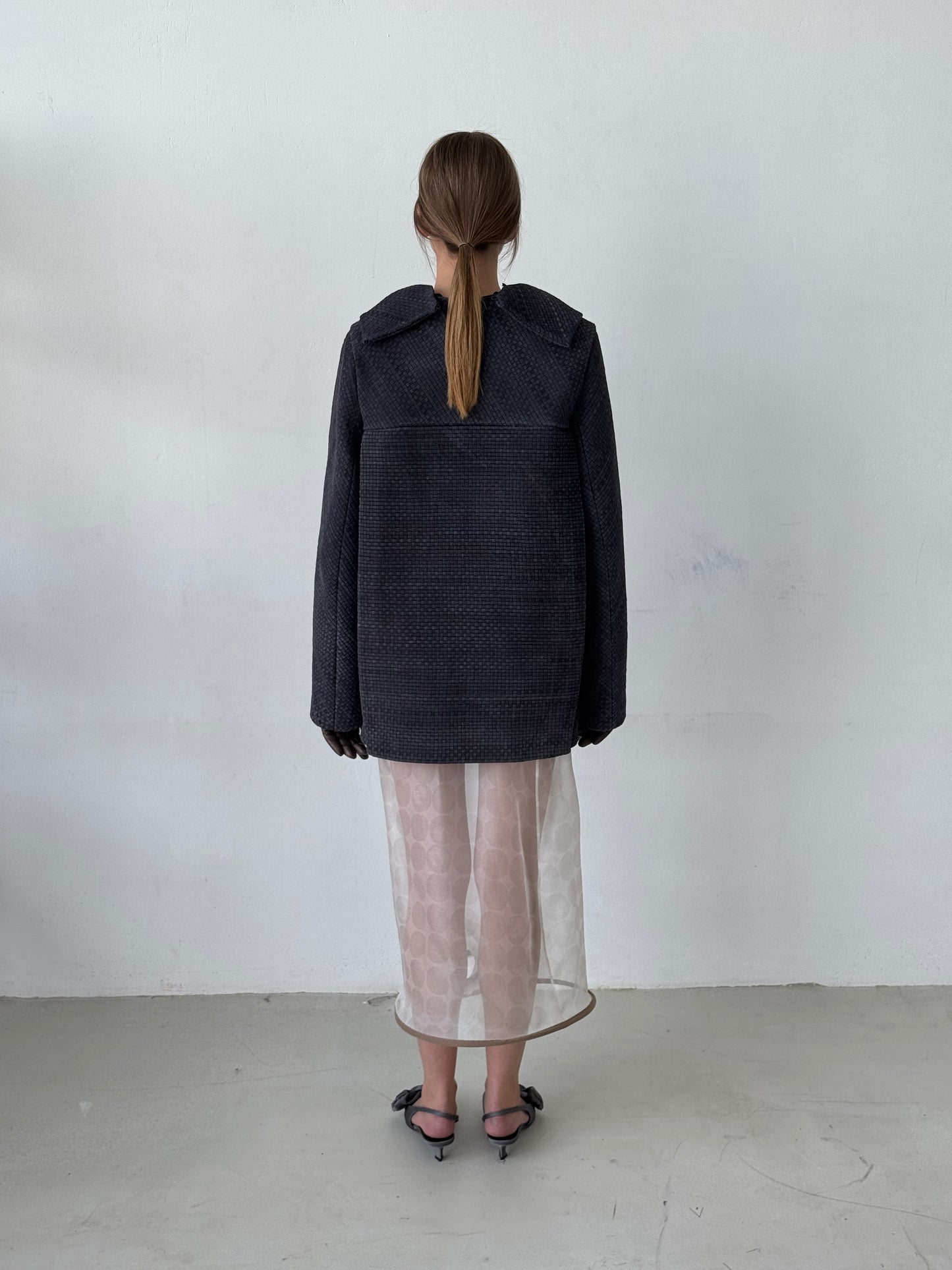 L’Armadillo Gray braided leather jacket