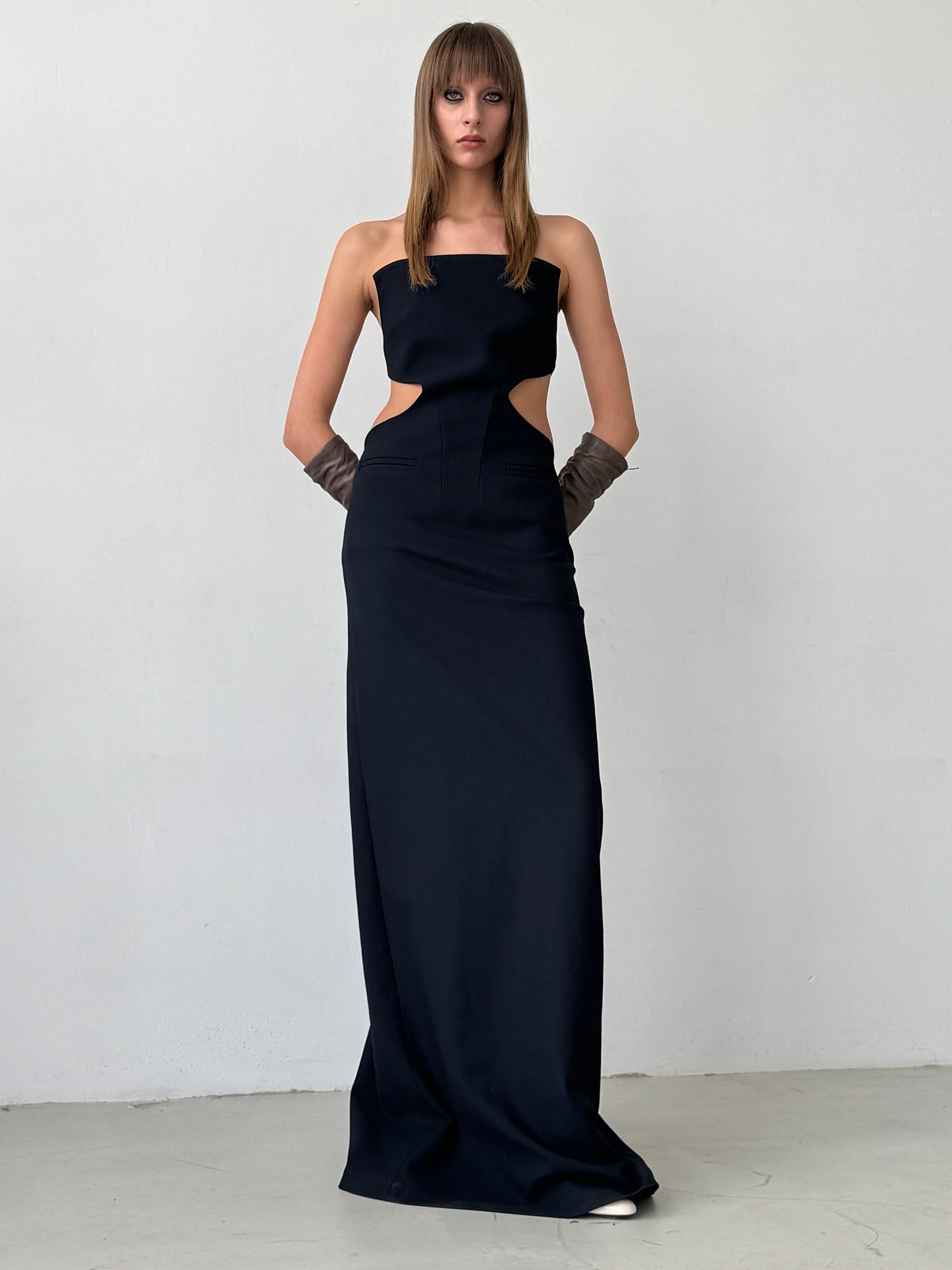Blue Dress with Curly Waist Cutouts