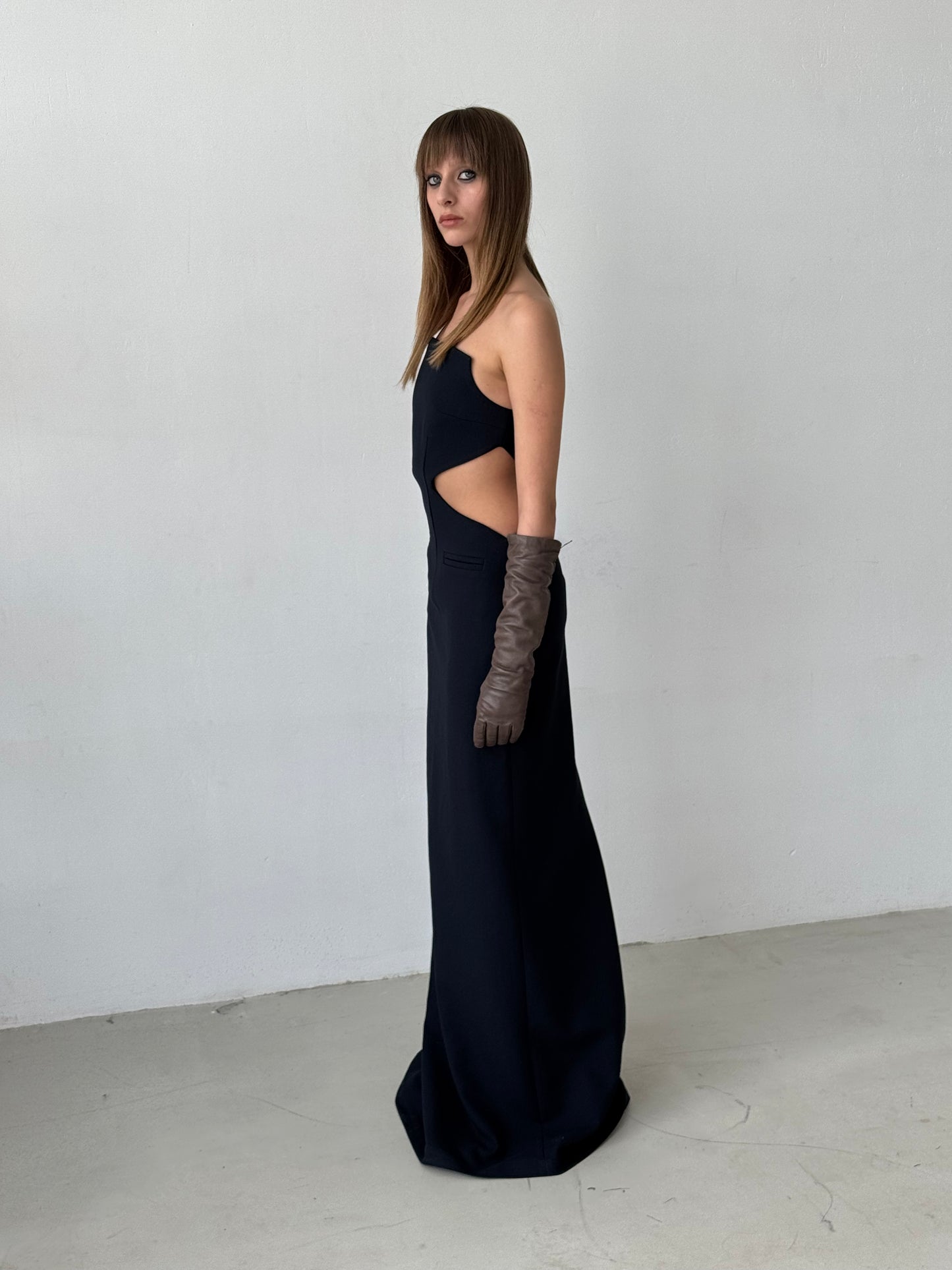 Blue Dress with Curly Waist Cutouts