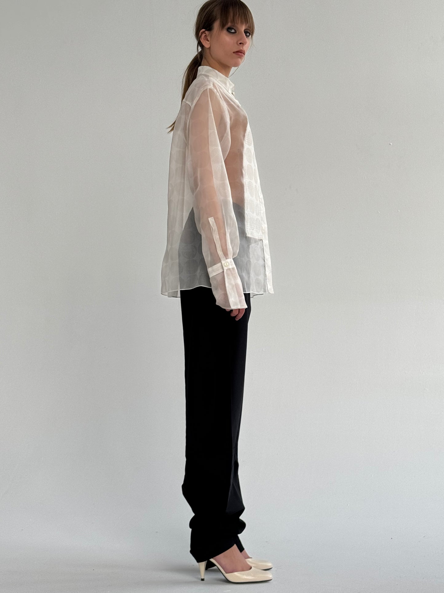 See-through embroidered dotted Shirt