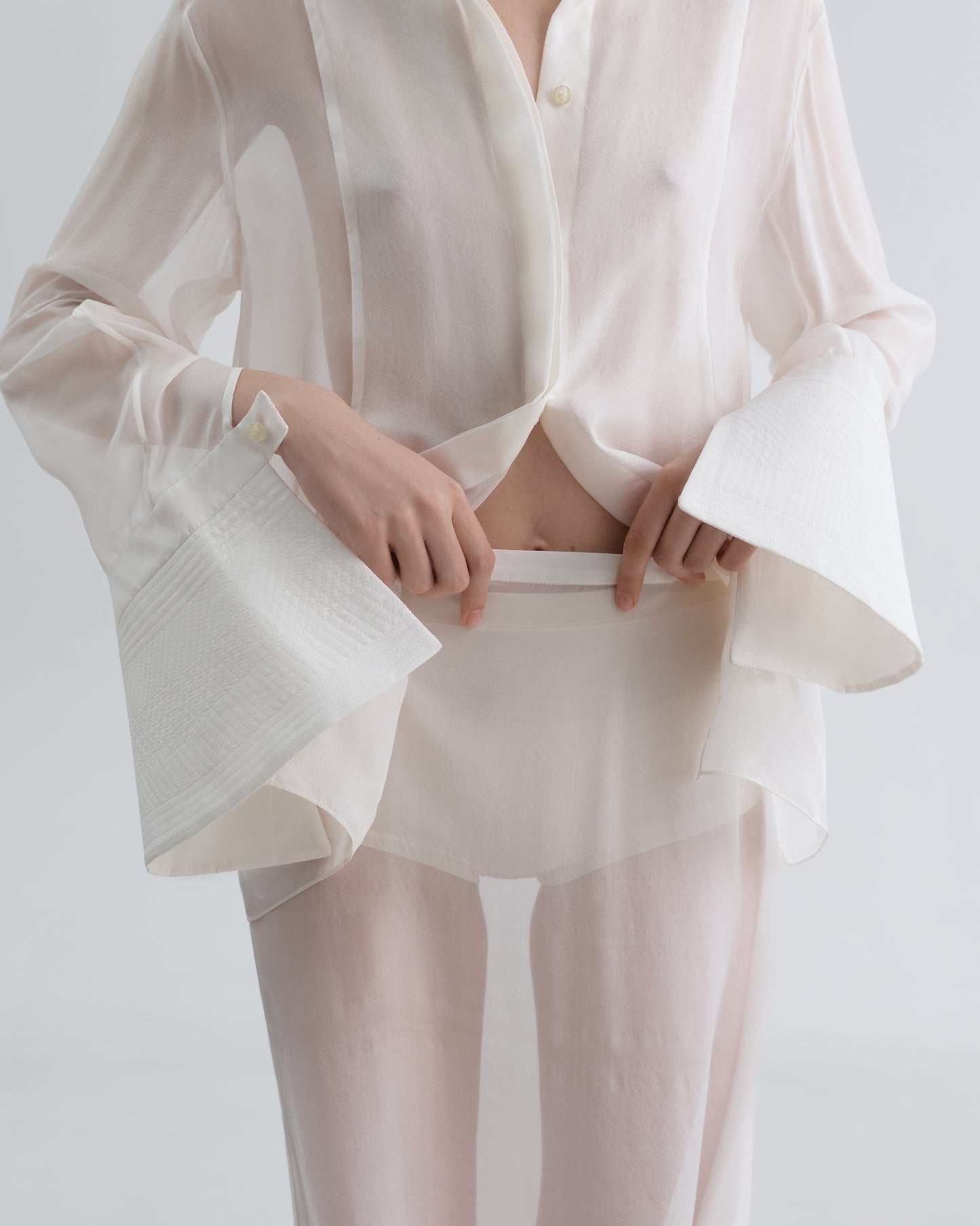 White Silk Shirt with Embroidered cuffs