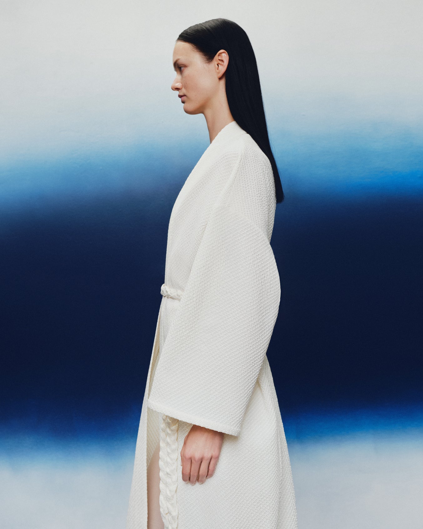 Waffle goldy coat with braided belt