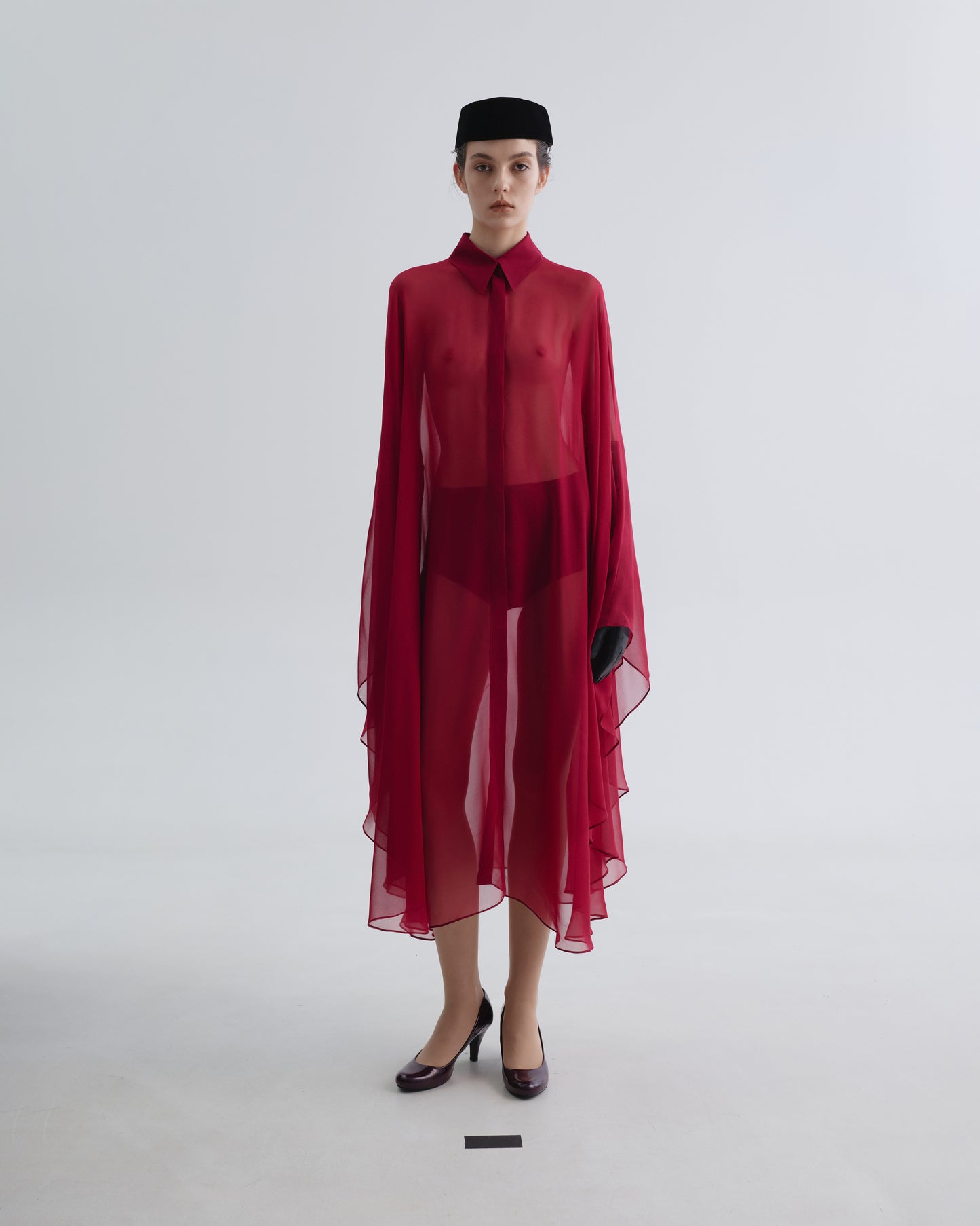 Red Silk Cape with Collar