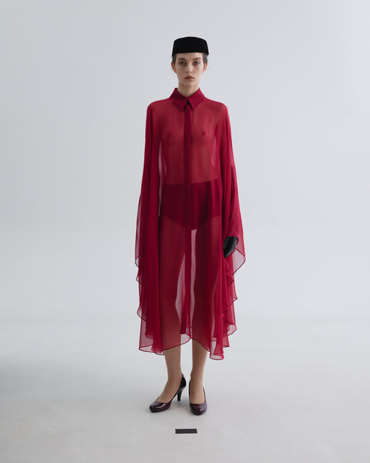 Red Silk Cape with Collar