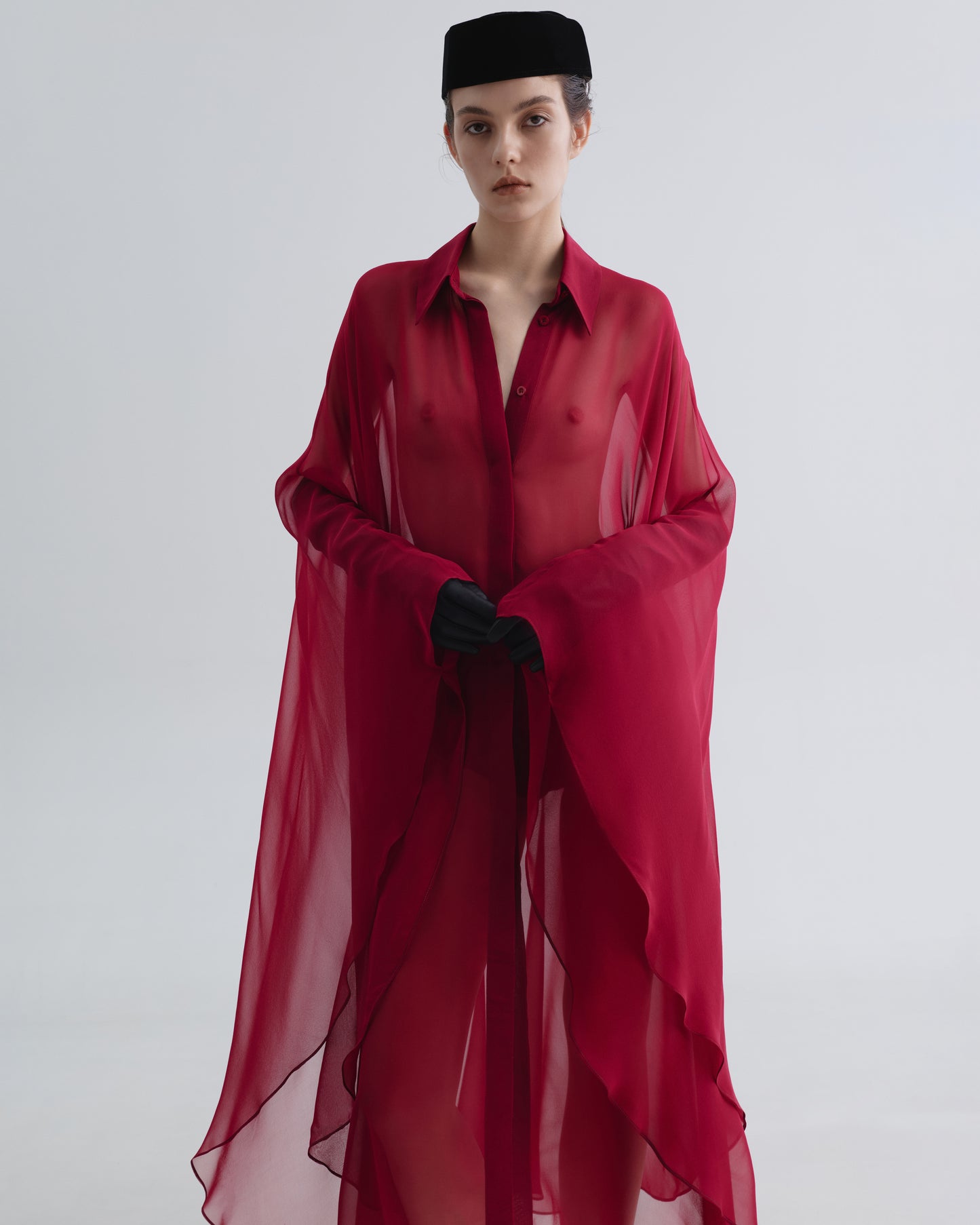 Red Silk Cape with Collar