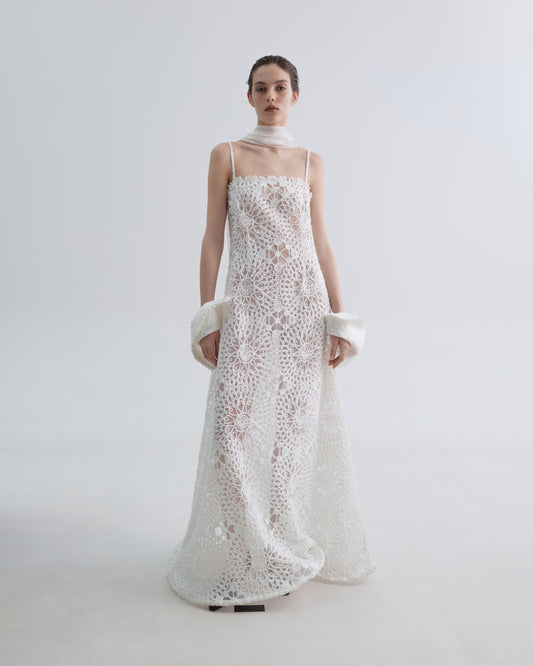 Twisted Dress with Knitted Appliqués