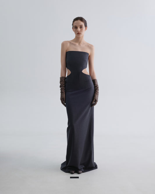 Grey Dress with Curly Waist Cutouts