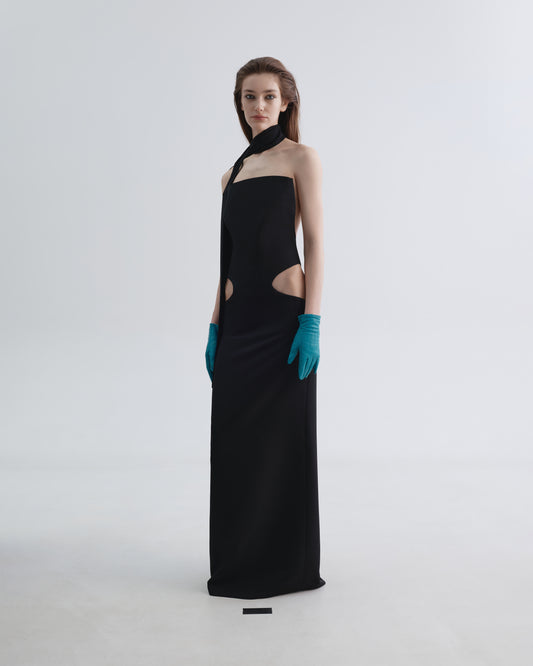 Open-hipbones Long Black Dress