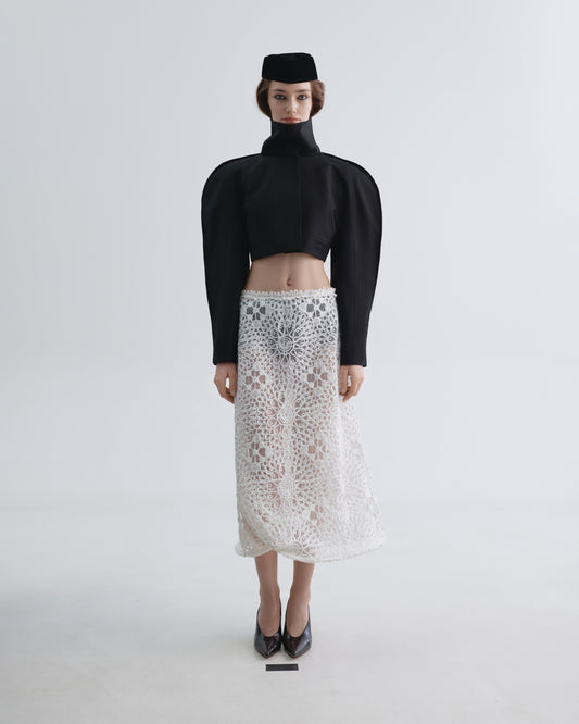 Twisted Skirt with Knitted Appliqués
