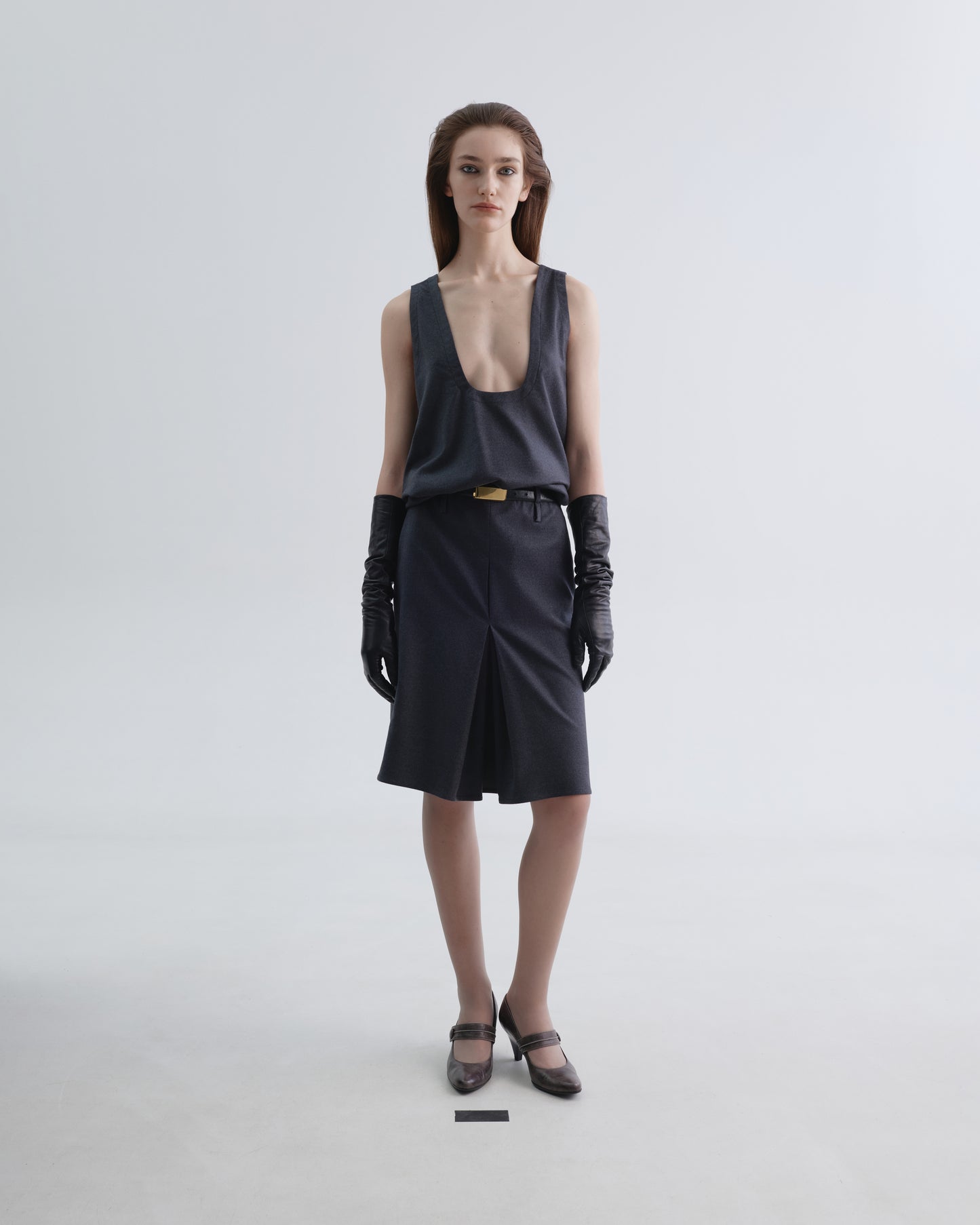 Midi Grey Skirt with Inverted Pleat