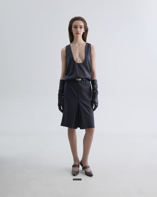 Midi Grey Skirt with Inverted Pleat