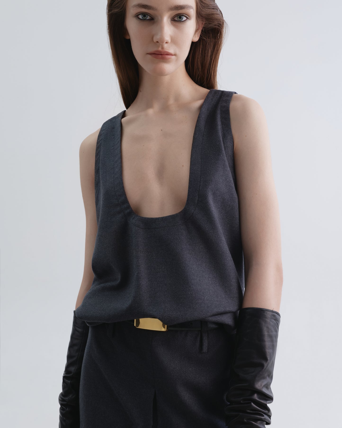 Midi Grey Skirt with Inverted Pleat