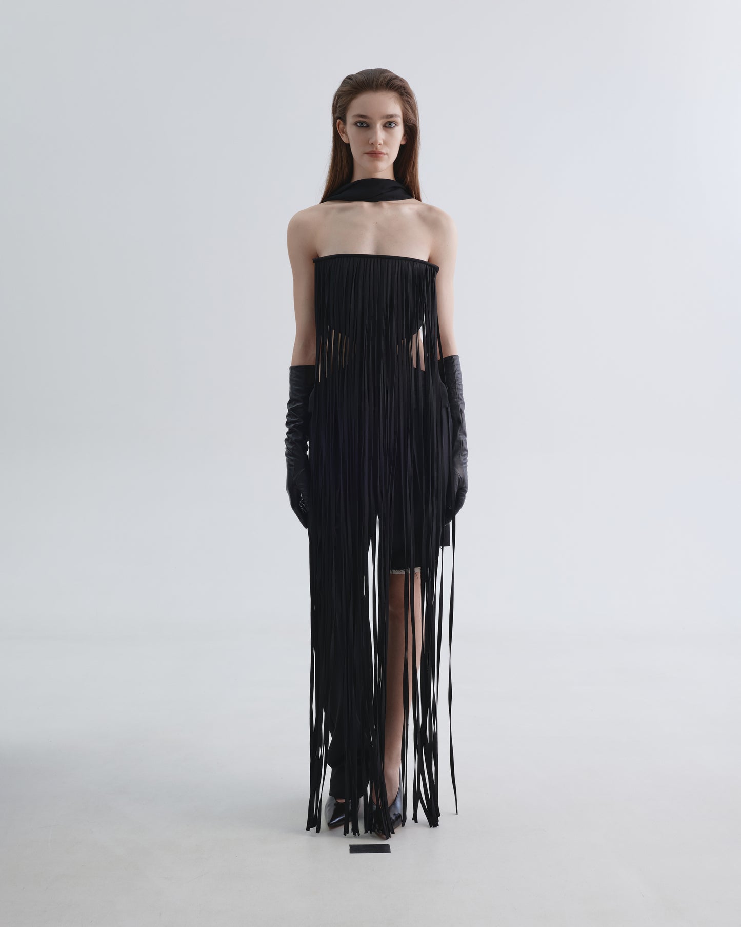 Black Apron with Waist Cutouts and Long Stitched-ropes