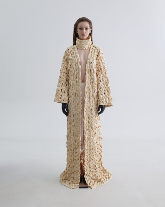 Exclusive Manually Braided Coat with Turtleneck