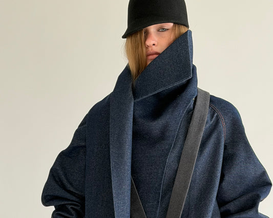 Turtleneck-longcollar Jeans Jacket