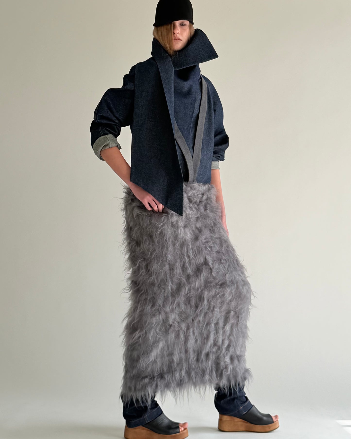 Turtleneck-longcollar Jeans Jacket