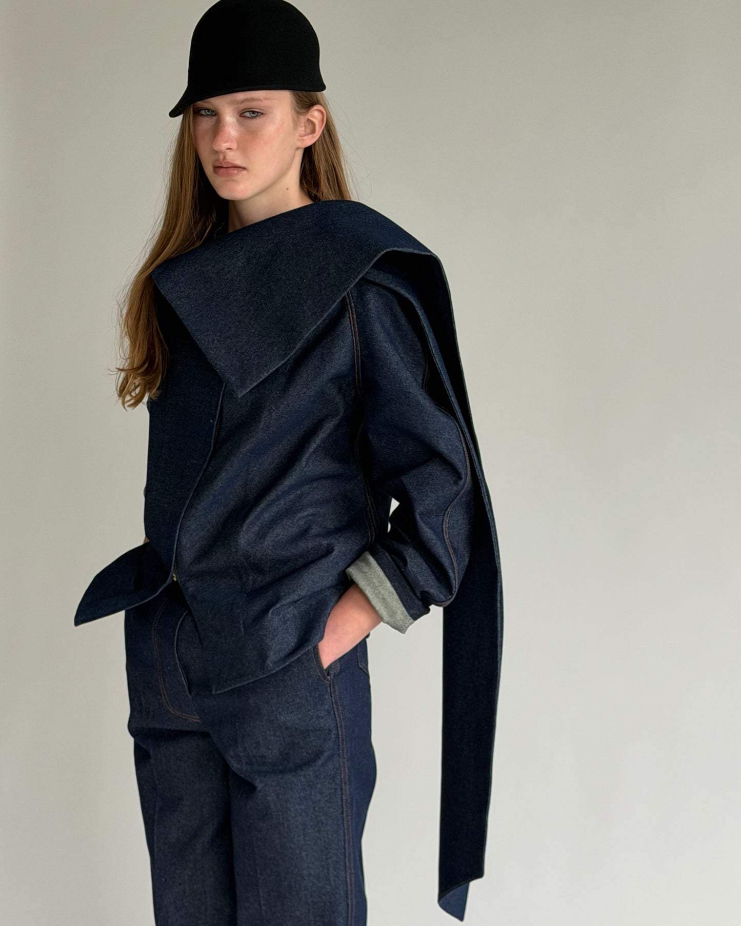 Turtleneck-longcollar Jeans Jacket