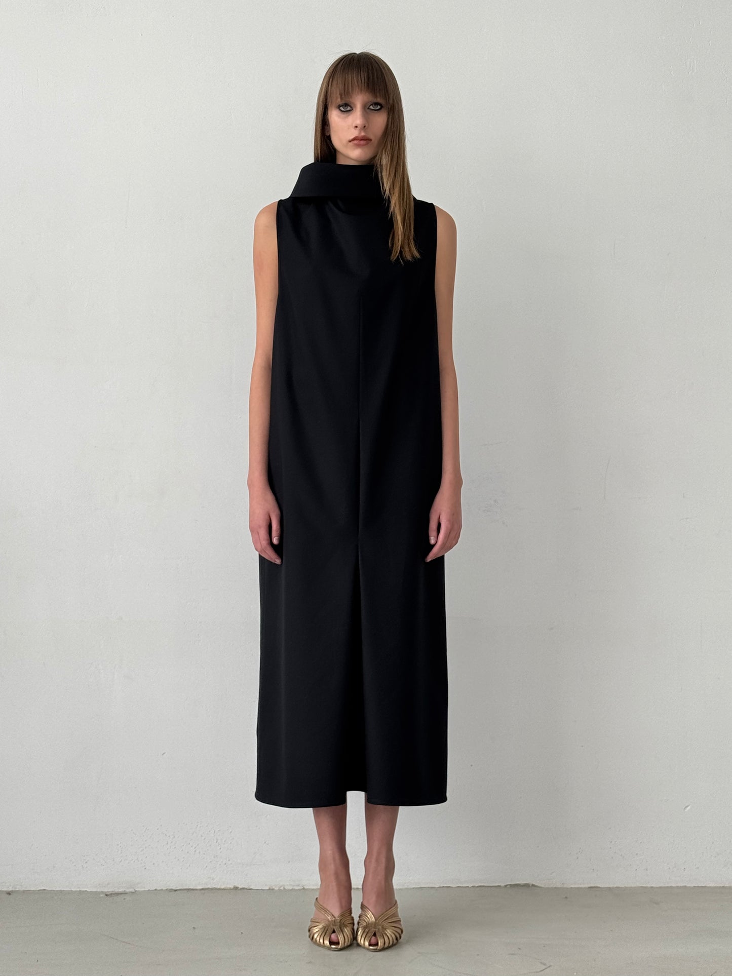 Black Dress with inverted front and back pleats
