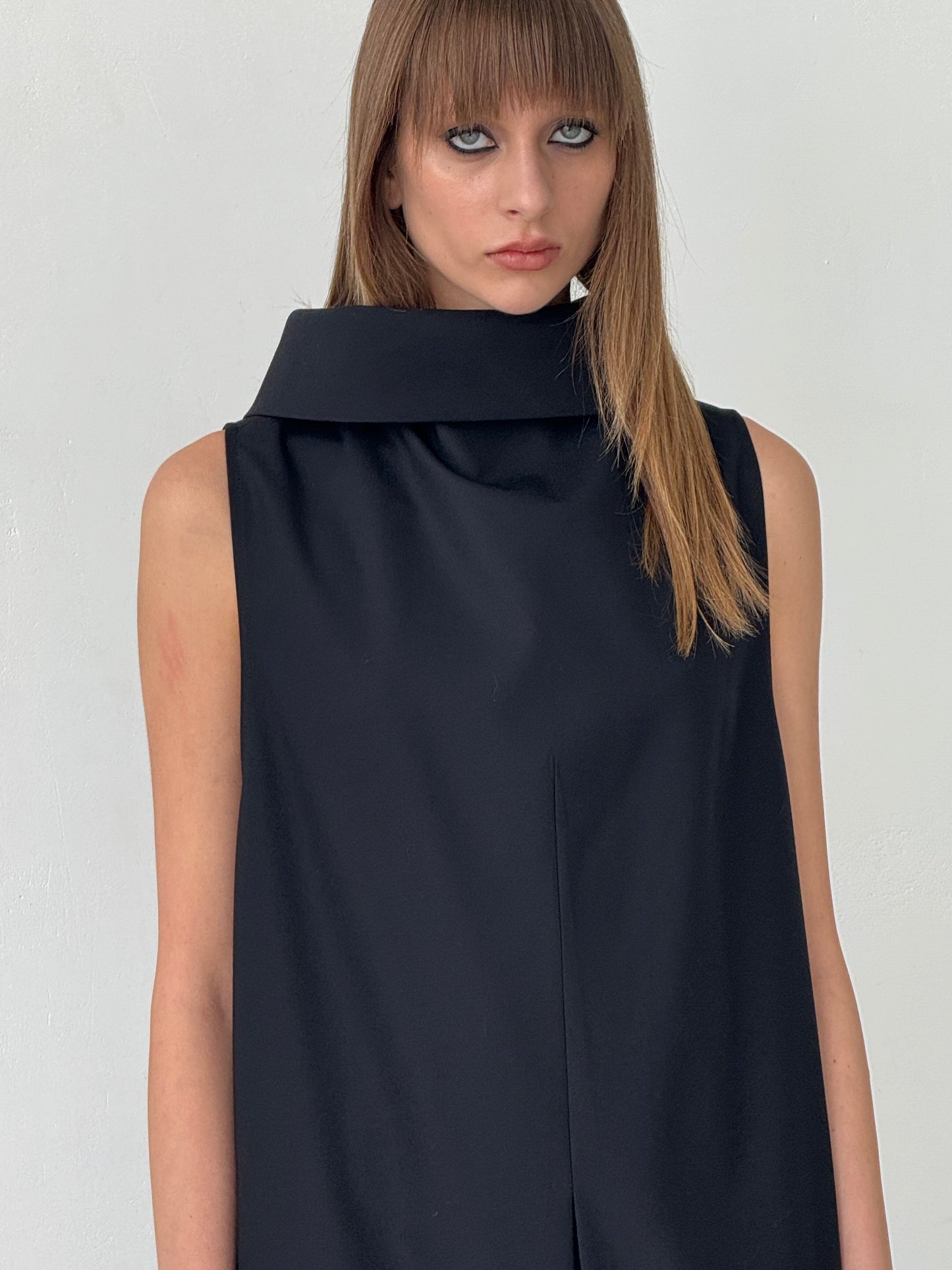 Black Dress with inverted front and back pleats