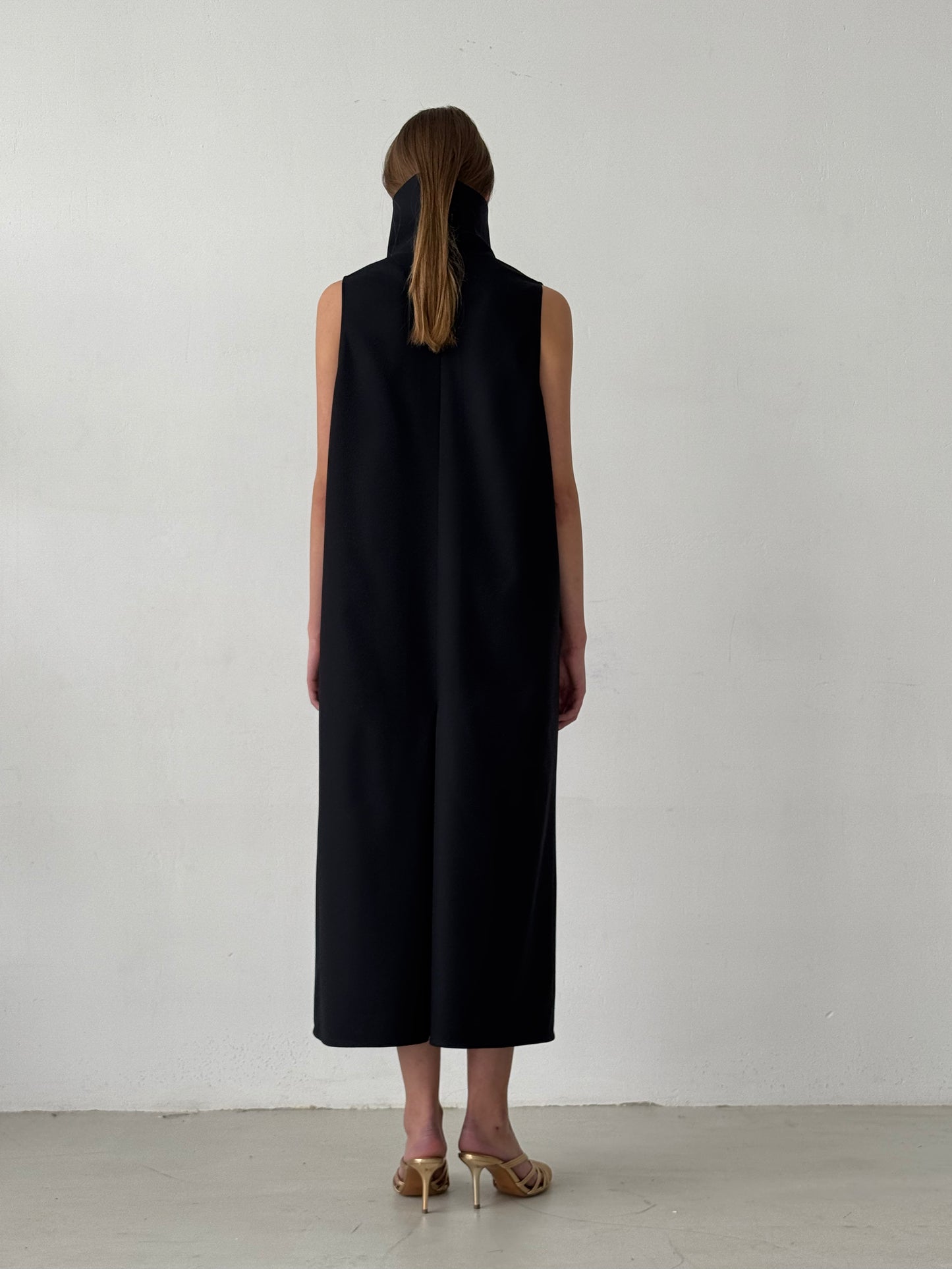 Black Dress with inverted front and back pleats