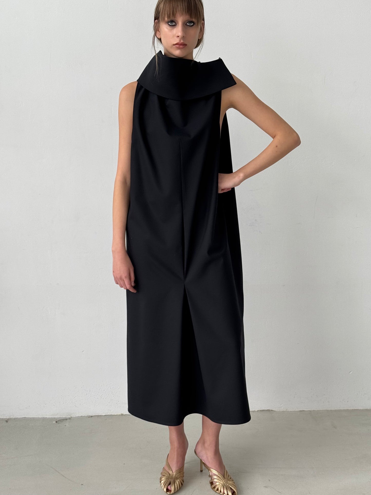 Black Dress with inverted front and back pleats