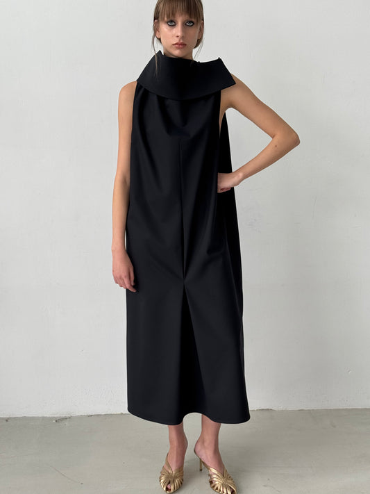 Black Dress with inverted front and back pleats