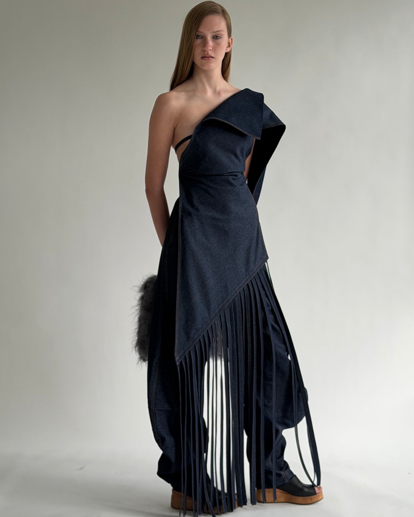 Jeans Apron with sewn ropes