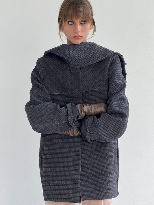 L’Armadillo Gray braided leather jacket