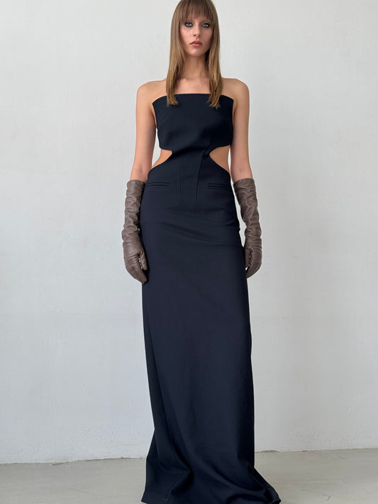 Blue Dress with Curly Waist Cutouts